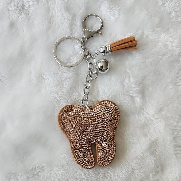 Accessories - Rhinestone Dental Tooth Keychain with Tassel Bag Charm